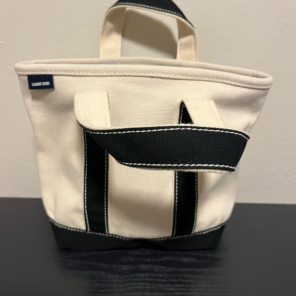 Lands' End Handbags - Lands' End Cream and Black Canvas Duffel Tote